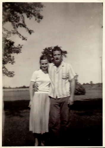 Julius Kinder and his wife Betty posing for a photo in Mexico, Missouri in July 1958